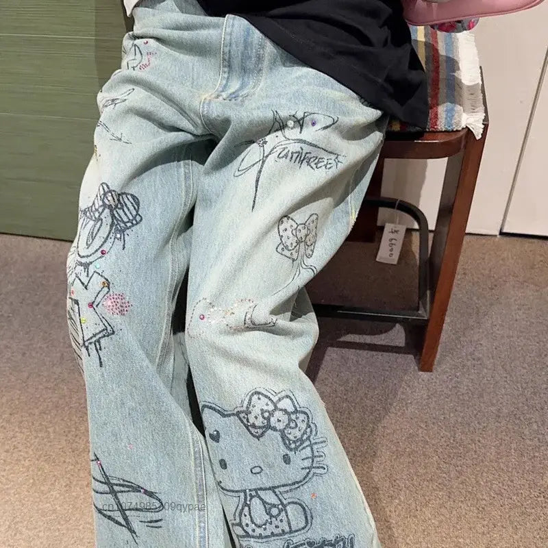 Diamond Hello Kitty Graffiti Women Jeans