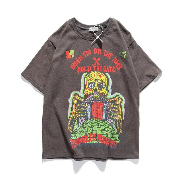 Oversize T-Shirt Skull Print Loose Casual Men