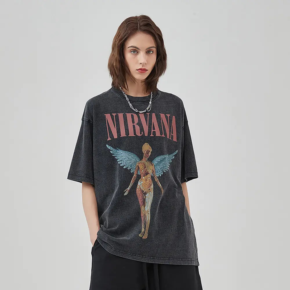 Vintage Angel Print Grunge Oversized Tshirts Men